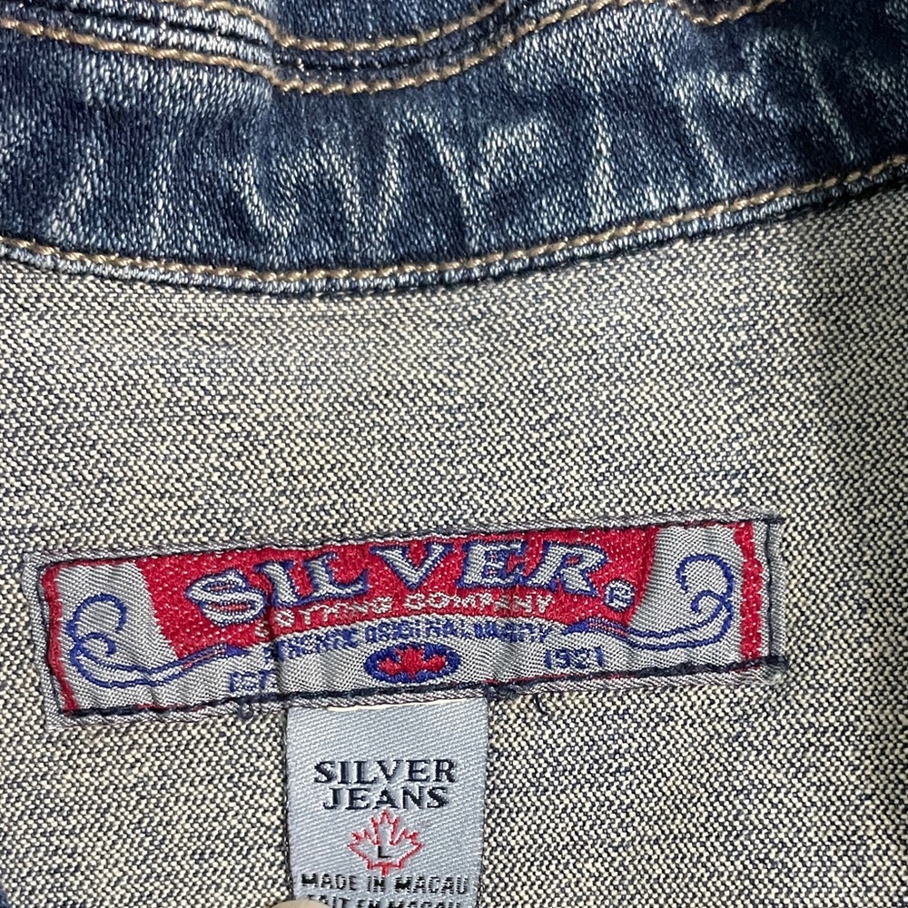 Women's silver Jeans bead Denim blazer size L - Picture 3 of 3